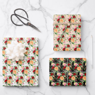 Feuille De Papier Cadeau Roses rouges et oranges romantiques 