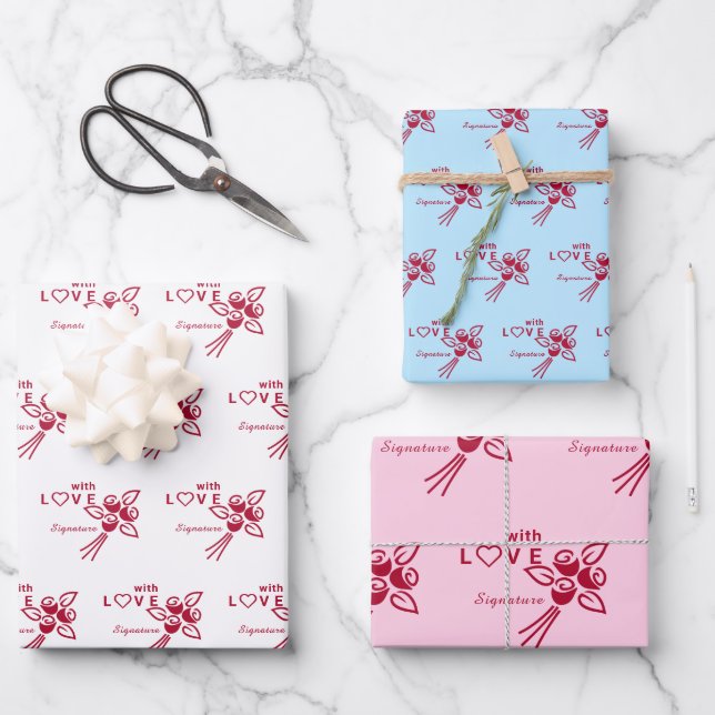 Feuille De Papier Cadeau Roses rouges personnalisées "Avec L ❤️ VE" (Recto)