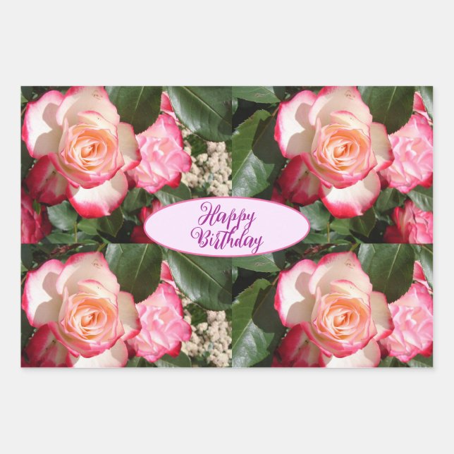 Feuille De Papier Cadeau Roses rouges Rose Fleur blanche Jardin Floral (Devant)