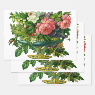Feuille De Papier Cadeau Roses vintages florales roses, Vase de fleurs