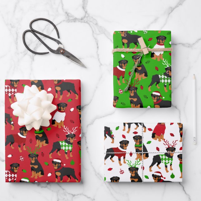 Feuille De Papier Cadeau Rottweiler de Noël (Recto)