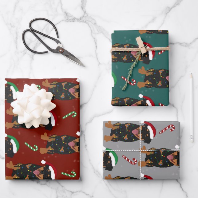Feuille De Papier Cadeau Rottweiler de Noël  (Recto)