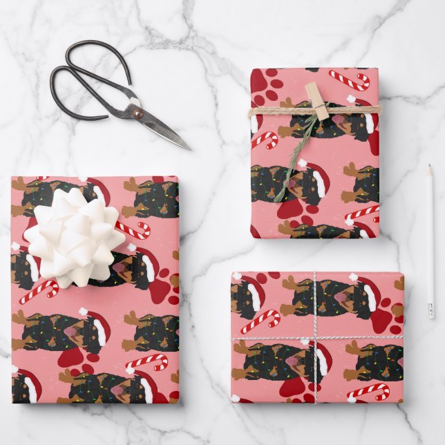 Feuille De Papier Cadeau Rottweiler de Noël (Recto)
