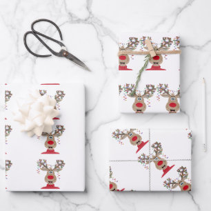 Feuille De Papier Cadeau Roudolph Reindee illuminations de Noël