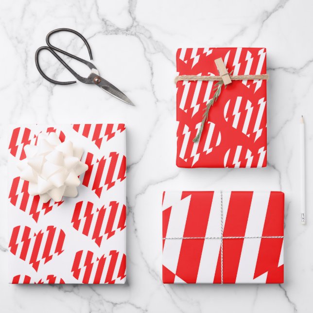Feuille De Papier Cadeau Rouge Abstrait n Blancs Valentine Coeur (Recto)