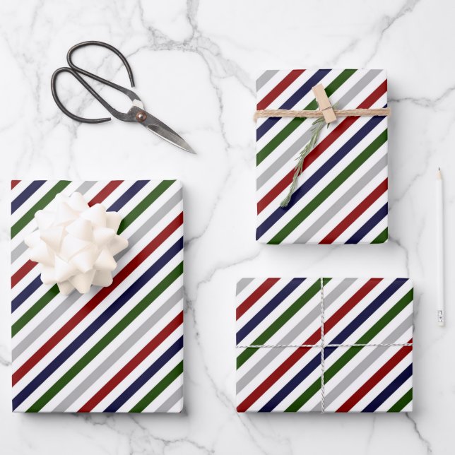 Feuille De Papier Cadeau Rouge Blanc Bleu Vert Gris rayé (Recto)
