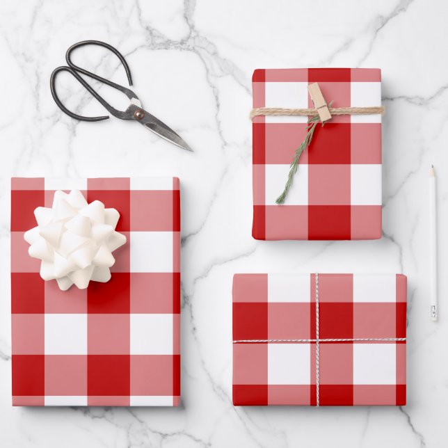 Feuille De Papier Cadeau Rouge blanc En vichy chèque effectué (Recto)