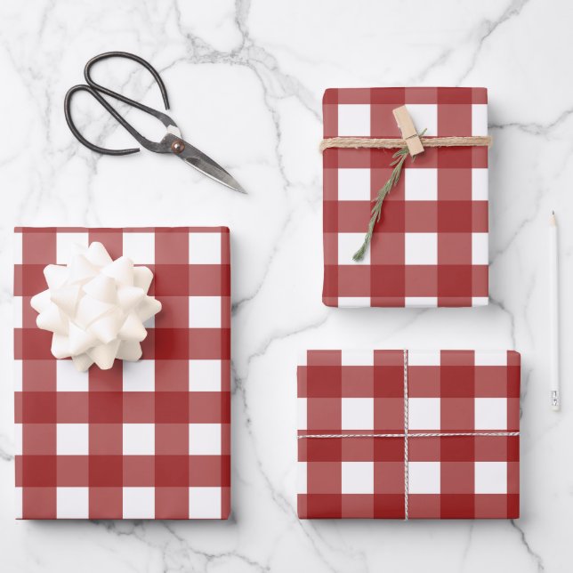 Feuille De Papier Cadeau Rouge blanc En vichy chèque effectué (Recto)