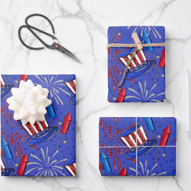 Feuille De Papier Cadeau Rouge, blanc et bleu (Créateur téléchargé)