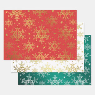 Feuille De Papier Cadeau rouge, blanc, or, vert, Noël+ papier, hiver+patte