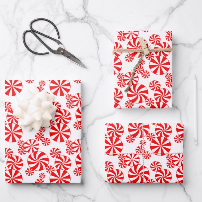 Feuille De Papier Cadeau Rouge Blanc Peppermenthe Candy Holdiay Motif (Recto)