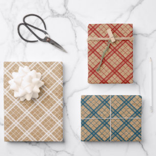 Feuille De Papier Cadeau Rouge Blanc Turquoise Bleu En vichy Sur Kraft Coul