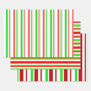Feuille De Papier Cadeau Rouge, Blanc, Vert Coloré Lignes Thématiques de No