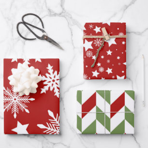 FEUILLE DE PAPIER CADEAU ROUGE BLANC VERT ÉTOILES ÉTOILES ÉTOILES STRIPES