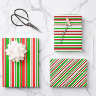 Feuille De Papier Cadeau Rouge, Blanc, Vert Lignes à thème de Noël Motifs