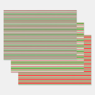Feuille De Papier Cadeau Rouge, Blanc, Vert Style de Noël Lignes Motifs
