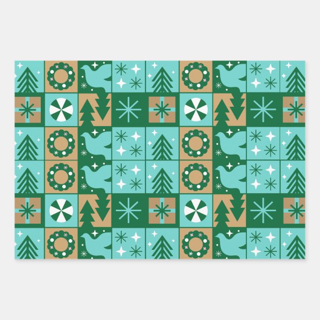 Feuille De Papier Cadeau Rouge bleu vert rose Brown Motif de Noël (Devant)