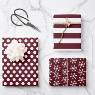 Feuille De Papier Cadeau Rouge Bourgogne Blanc Pois Stripes Flèches