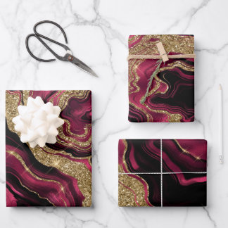 Feuille De Papier Cadeau Rouge élégant et paillettes dorées Anniversaire Ag