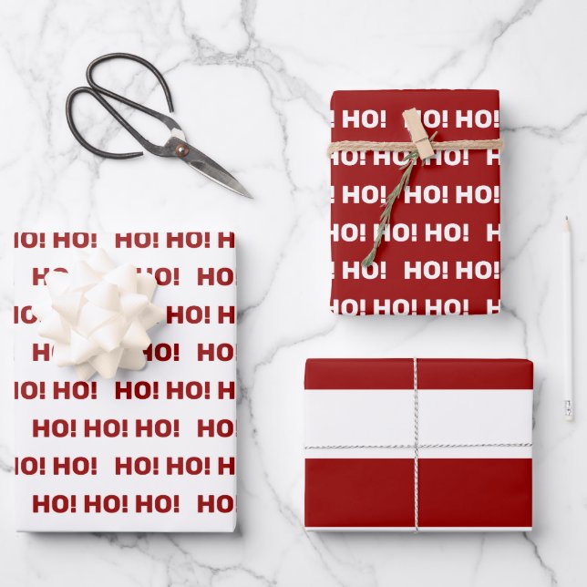 Feuille De Papier Cadeau Rouge et blanc Ho Ho Ho ! Rayures (Recto)