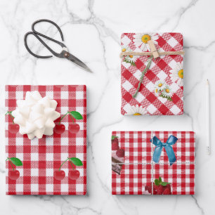 Feuille De Papier Cadeau Rouge et blanc Rockabilly En vichy enveloppement c