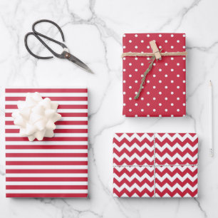 Feuille De Papier Cadeau Rouge et blanc Stripes Polka Dot Chevron