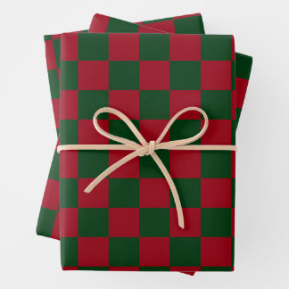 Feuille De Papier Cadeau Rouge et Vert Classique Imprimé Damier de Noël