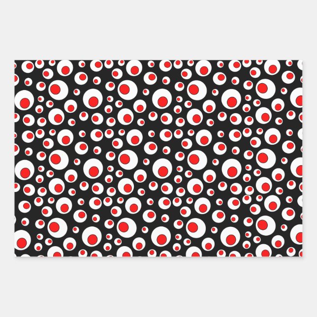 Feuille De Papier Cadeau Rouge festif dans les cercles blancs Résumé Concep (Devant)
