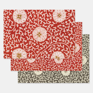 Feuille De Papier Cadeau Rouge Floral Vibrant Ornate Classé Motif