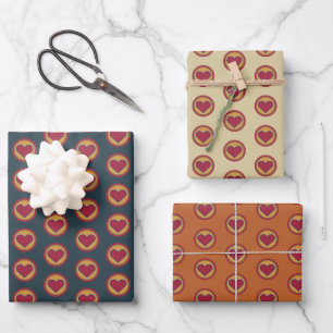 Feuille De Papier Cadeau Rouge Rétro Cœur Jaune Orange Vert