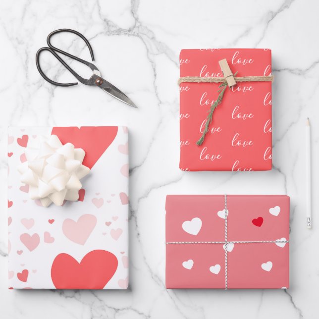 Feuille De Papier Cadeau Rouge, Rose, Amour, Coeurs Valentines Envelopper P (Recto)