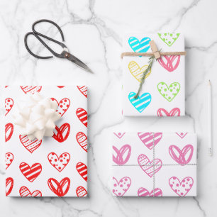 Feuille De Papier Cadeau Rouge, rose, Coeurs colorés Design