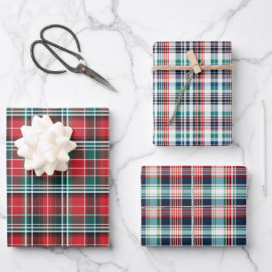 Feuille De Papier Cadeau Rouge rustique classique et vert en bandes plaid N