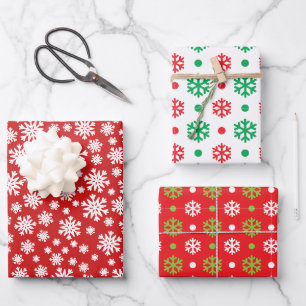 Feuille De Papier Cadeau Rouge Vert blanc Flambeau de neige Fête Noël tenda