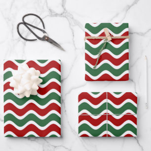 Feuille De Papier Cadeau Rouge Vert Blanc Noël Vague Rayures