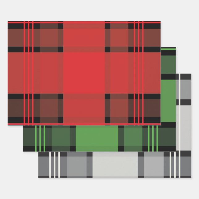 Feuille De Papier Cadeau Rouge Vert Blanc Noir Plaid Motif Stripes Cadeau (Lot)