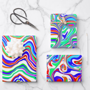 Feuille De Papier Cadeau Rouge, Vert, Bleu, Blanc, Abstrait hivernal