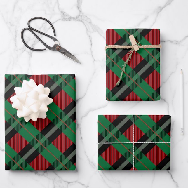 Feuille De Papier Cadeau Rouge Vert Buffle Plaid Tartan Plaid Noël (Recto)