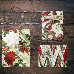Feuille De Papier Cadeau Rouge vert et crémeuse Artsy