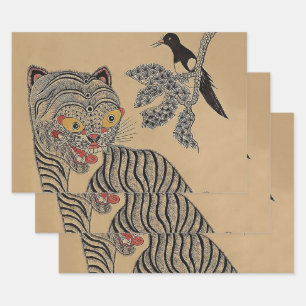 Feuille De Papier Cadeau Rouleau coréen vintage de Minhwa Tigre