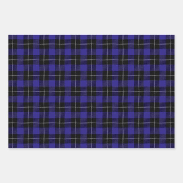 Feuille De Papier Cadeau Royal Blue Black Plaid (Devant)