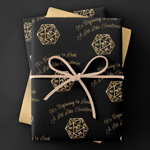 Feuille De Papier Cadeau RPG Critmas   Gold Retro Tabletop Roleplayer Dice