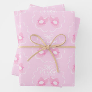 Feuille De Papier Cadeau Ruban à nœud C'est une fille Rose