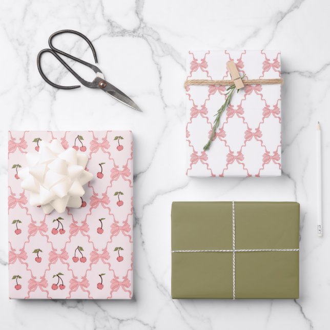 Feuille De Papier Cadeau Rubans Cerises (Recto)