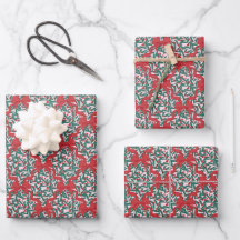 Rubans de Noël et baies sur rose