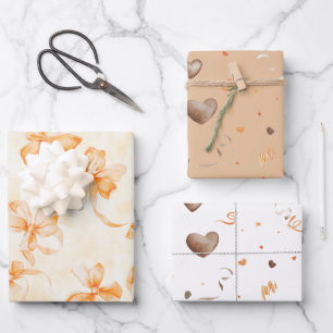 Feuille De Papier Cadeau Rubans Orange Coeurs Chocolat Anniversaire