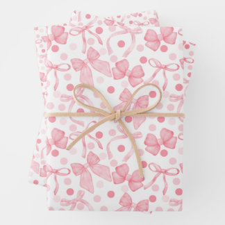 Feuille De Papier Cadeau Rubans roses et points rose foncé