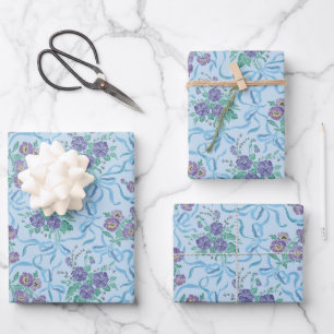 Feuille De Papier Cadeau Rubans vintages violets bleu clair
