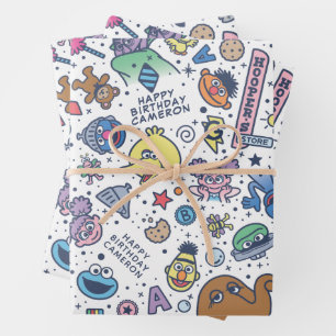 Feuille De Papier Cadeau Rue Sésame   Motif à dessiner avec les amis de Sés