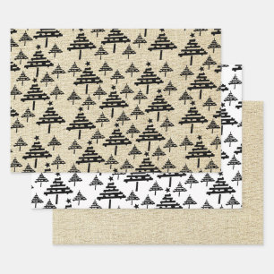 Feuille De Papier Cadeau Russe Beige Noir Simple Arbre de Noël Motif